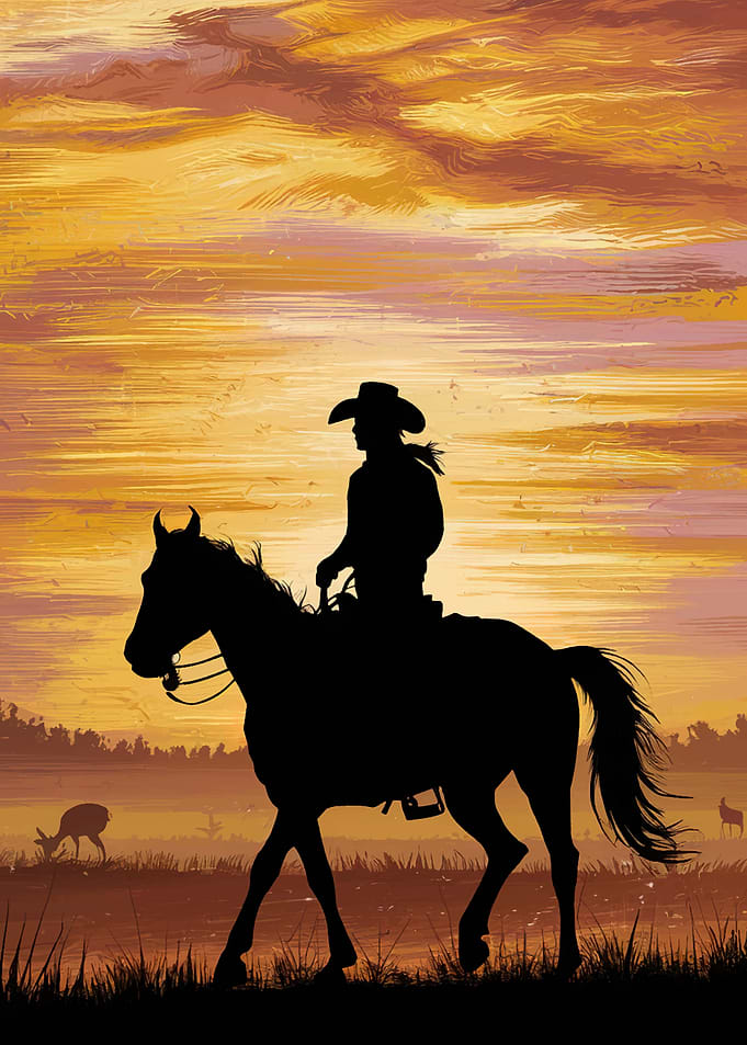 Cowgirl Silhouette at Sunset