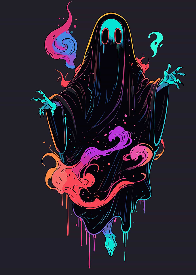 Ghostly Figure with Neon Flames