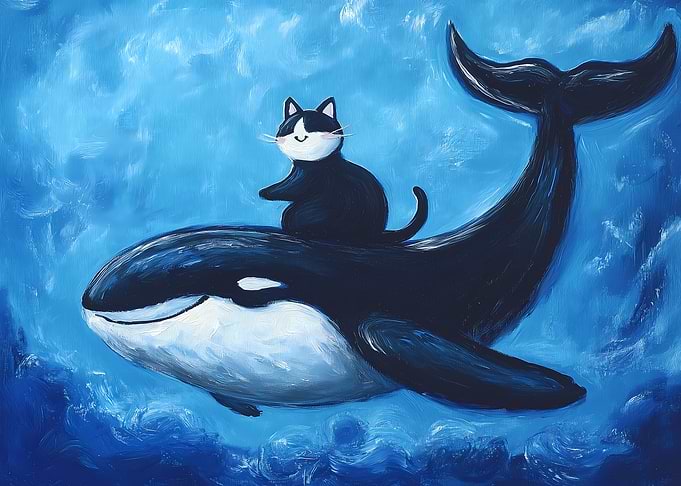 Cat Riding Whale