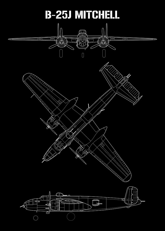 B-25J Mitchell Airplane Blueprint