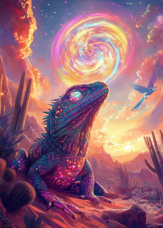 Lizard Gazing at Cosmic Orb