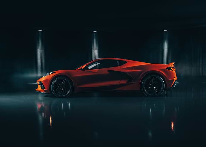 Red Corvette in Dark Garage