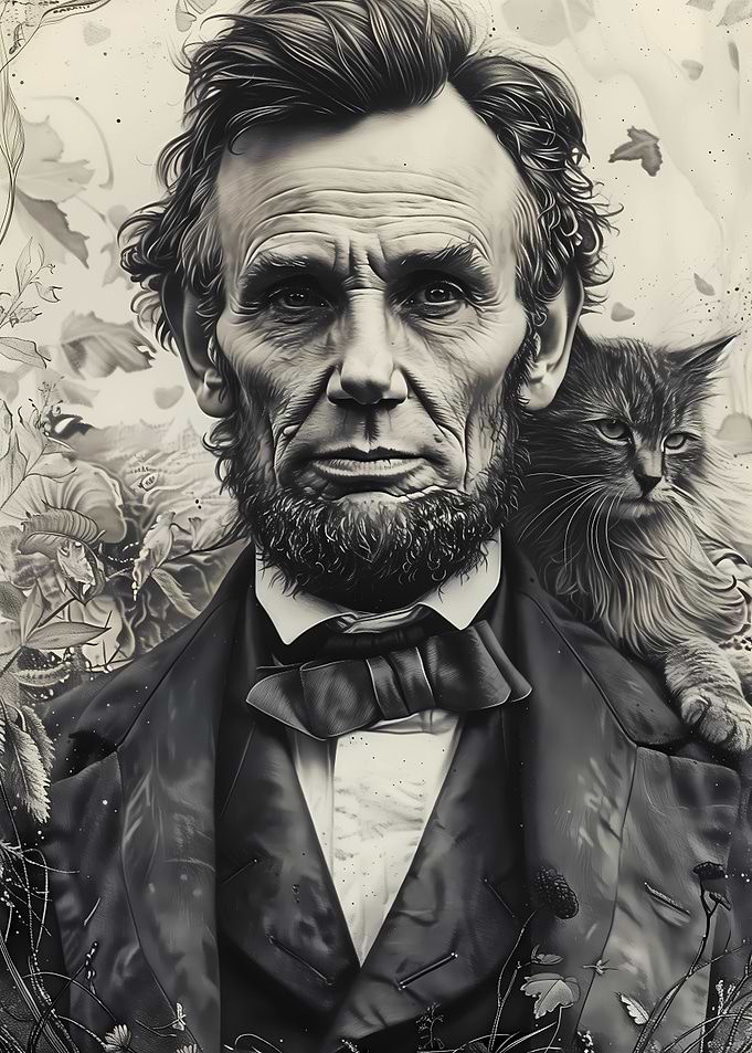 Abraham Lincoln with Cat Historic Portrait