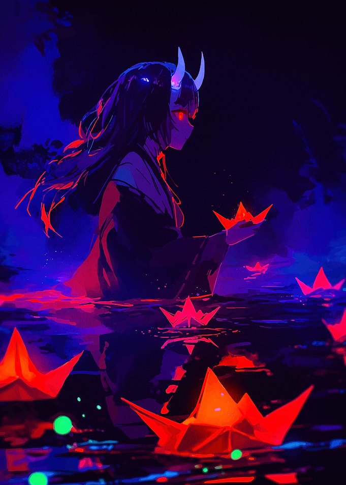 Anime Girl with Paper Boat