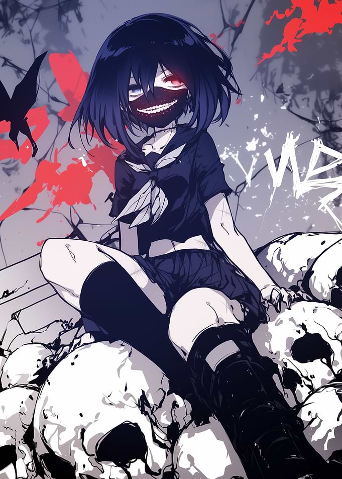 Anime Girl with Skull Throne