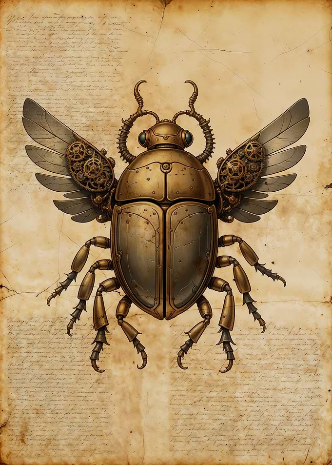 Steampunk Mechanical Beetle Illustration
