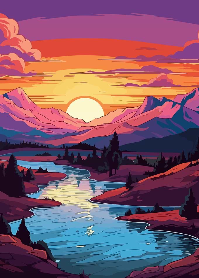 Sunset Mountain River