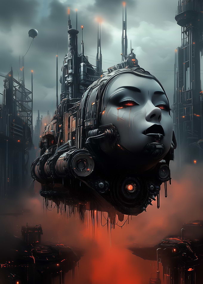 Apocalyptic Cityscape with Female Head