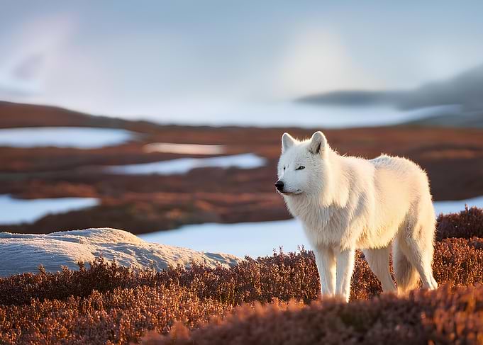 Arctic Wolf in Winter Landscape