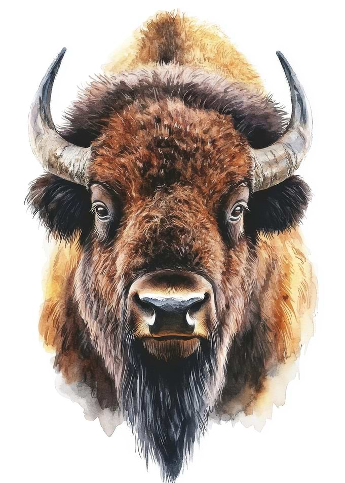 Watercolor Bison Portrait