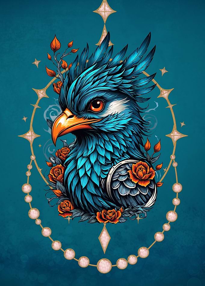 Blue Bird with Roses