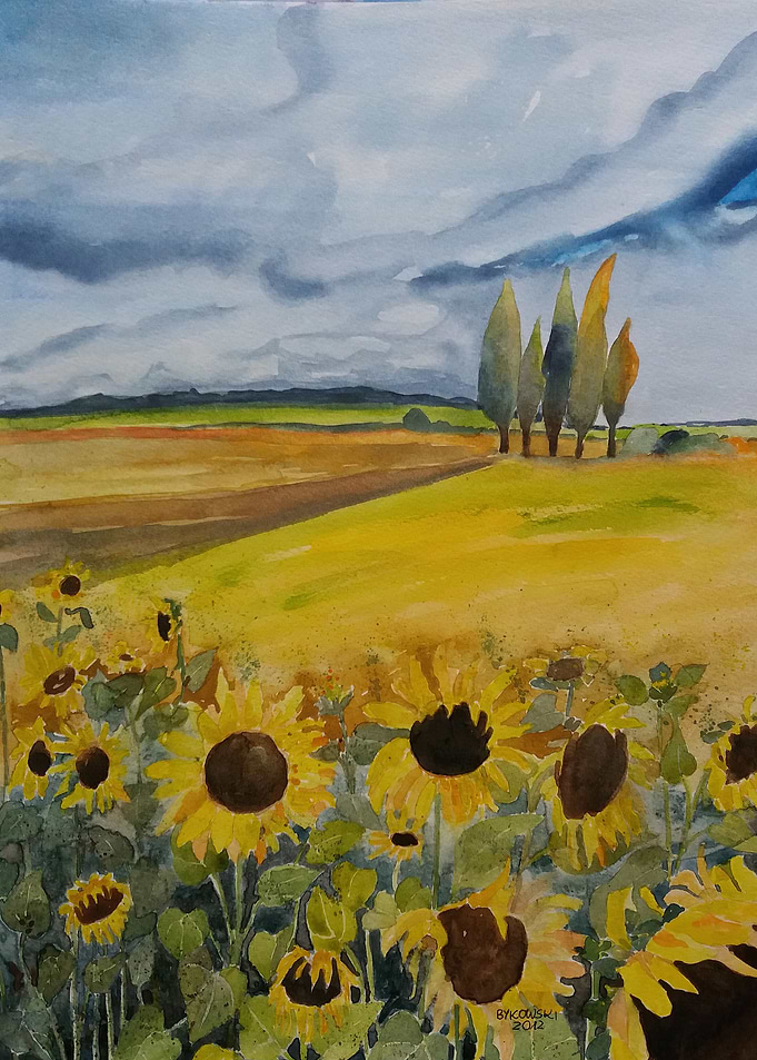 Sunflowers Field Watercolor