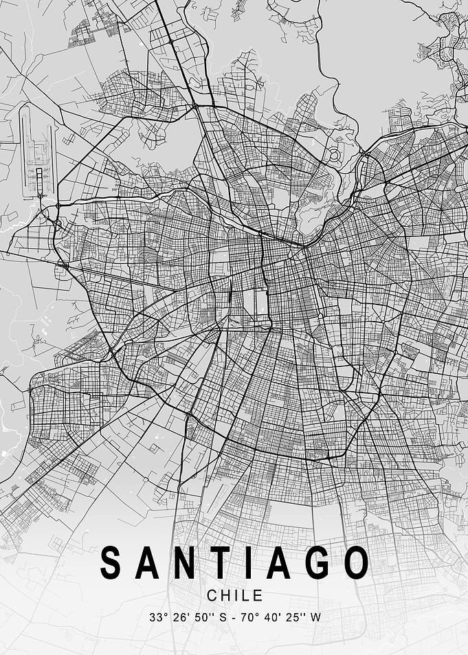 Santiago Chile Light City Map