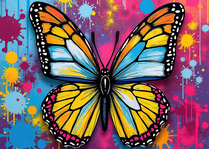 Beautiful Butterfly Art Colour Burst Paint Drip