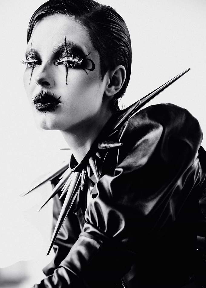 Black and White Portrait with Spiked Collar