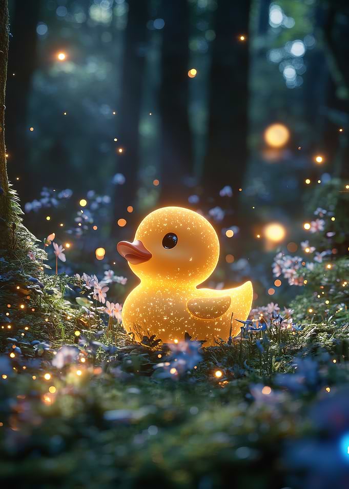 Glowing Rubber Duck in Forest