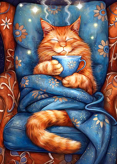 Cozy Cat with Tea