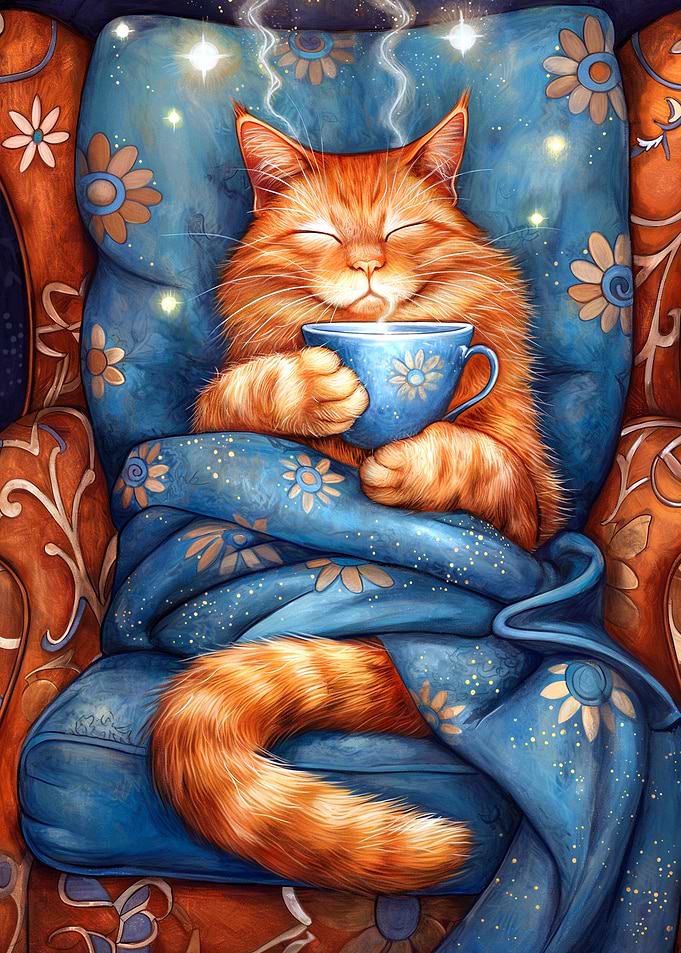 Cozy Cat with Tea