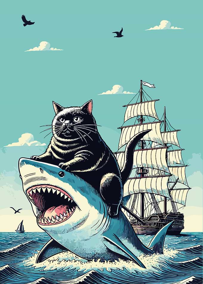 Cat Riding Shark