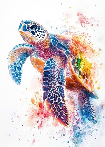 Colorful Sea Turtle Watercolor