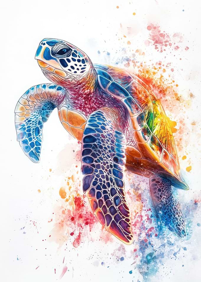 Colorful Sea Turtle Watercolor