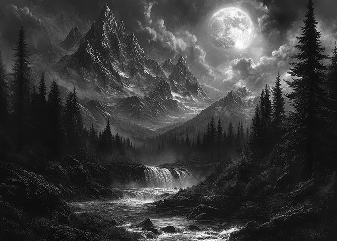 Moonlit Mountain Waterfall