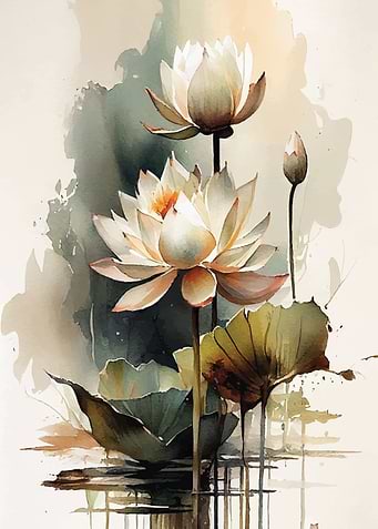 Watercolor Lotus Flowers