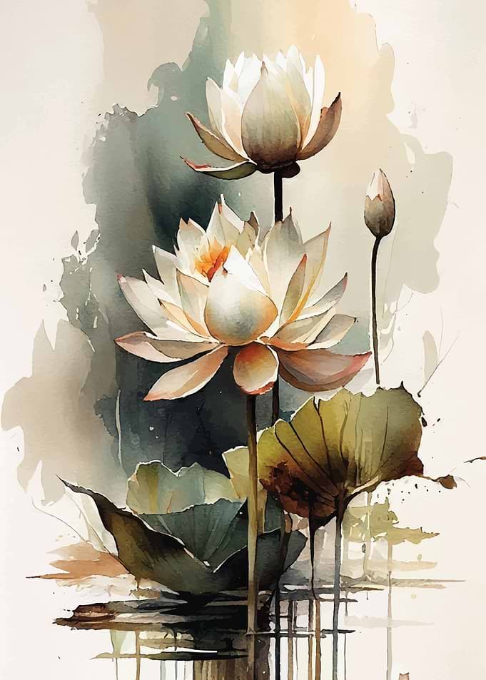 Watercolor Lotus Flowers