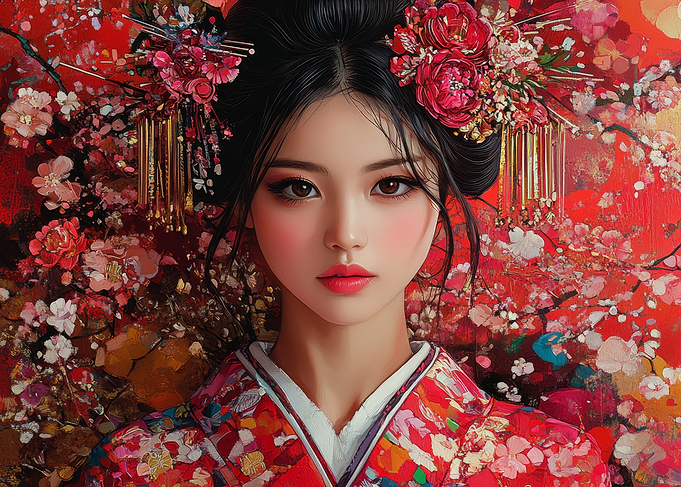 Geisha in Red Kimono
