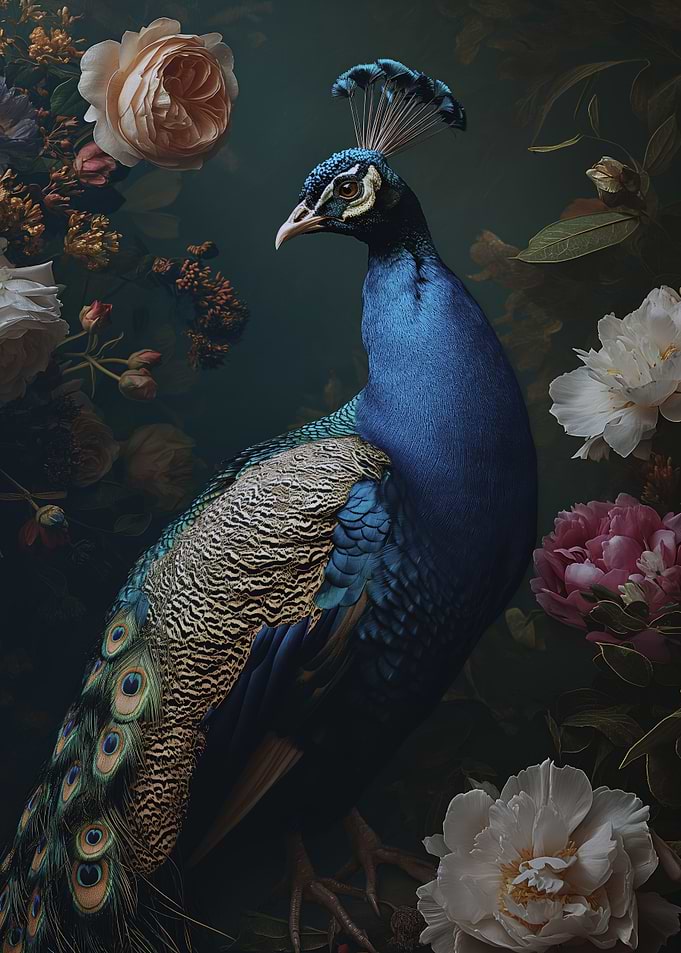 Peacock and Flowers