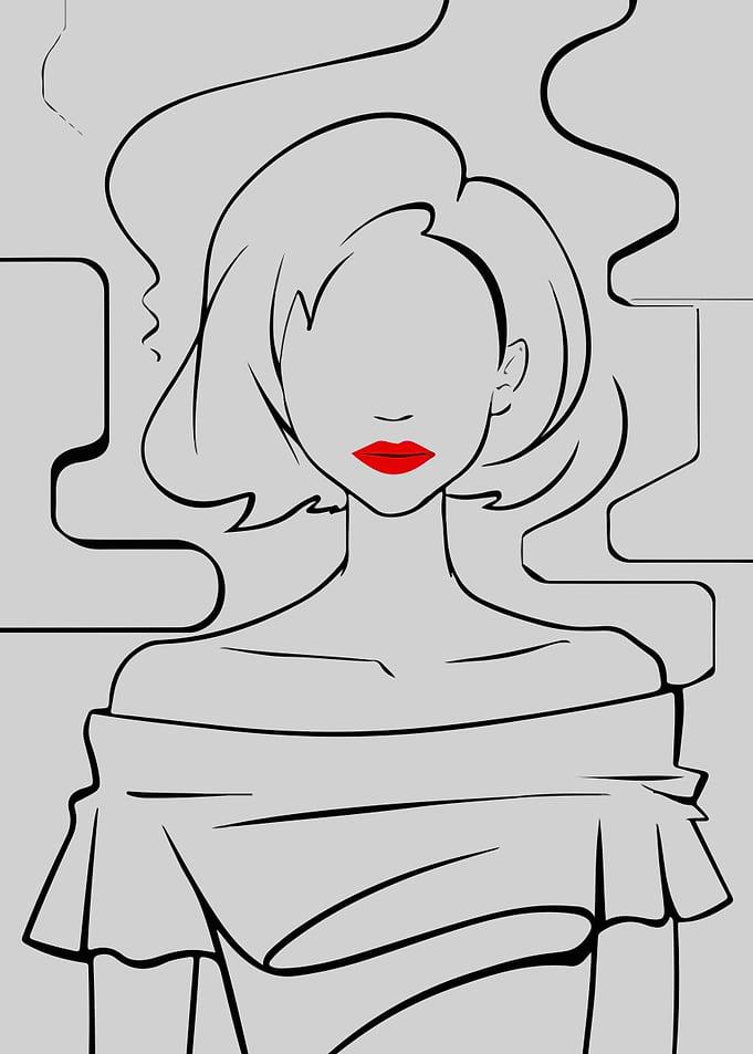 Line Art Woman with Red Lips