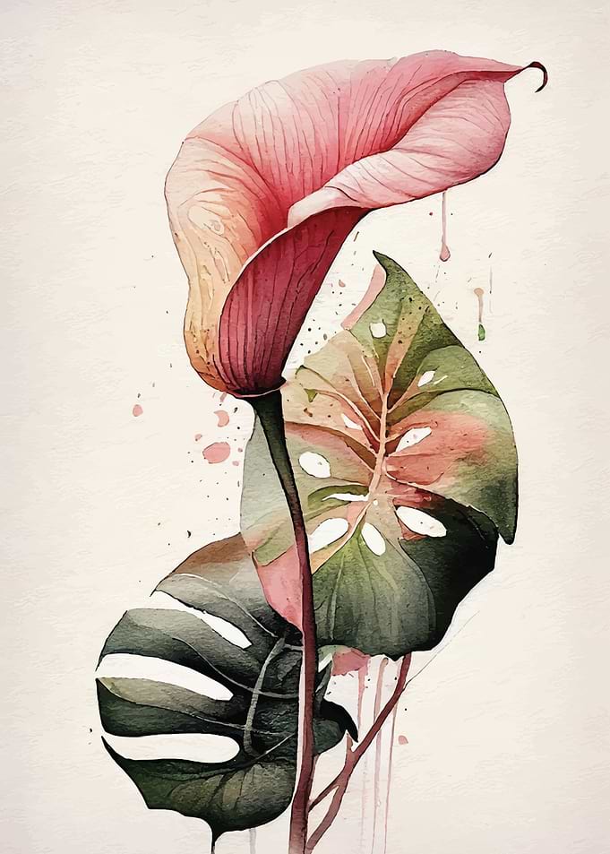Watercolor Calla Lily &amp; Monstera