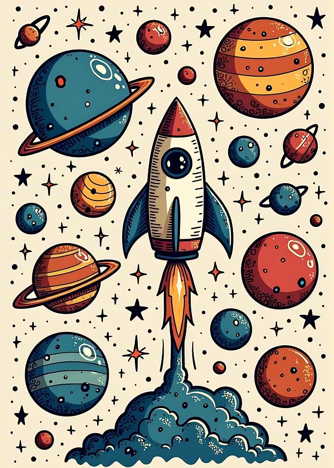 Space Rocket and Planets