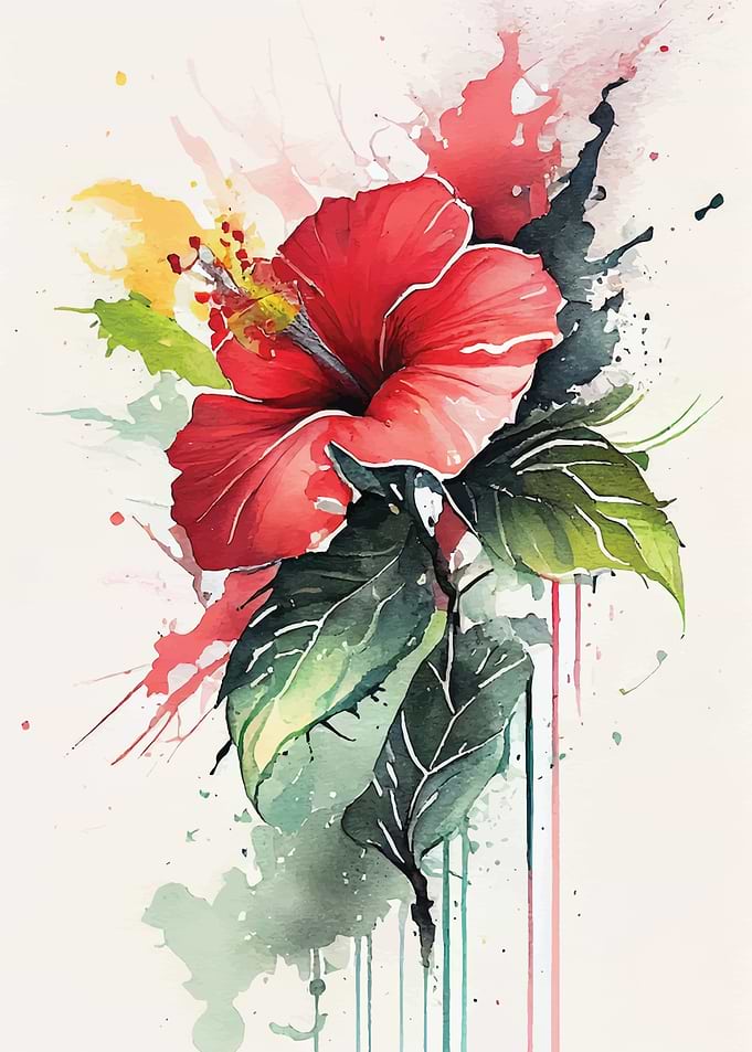 Watercolor Hibiscus Flower