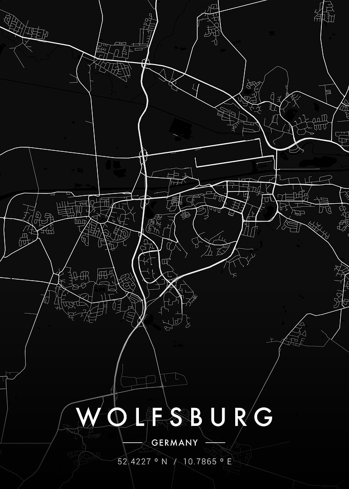 Wolfsburg City Map Dark
