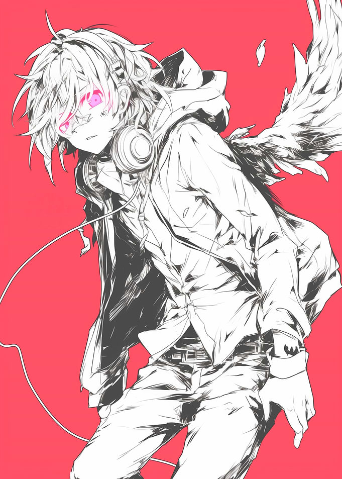 Angel Boy with Headphones