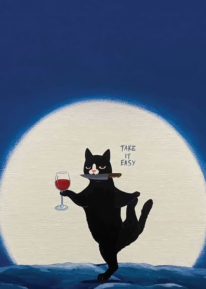Cat with Wine and Knife
