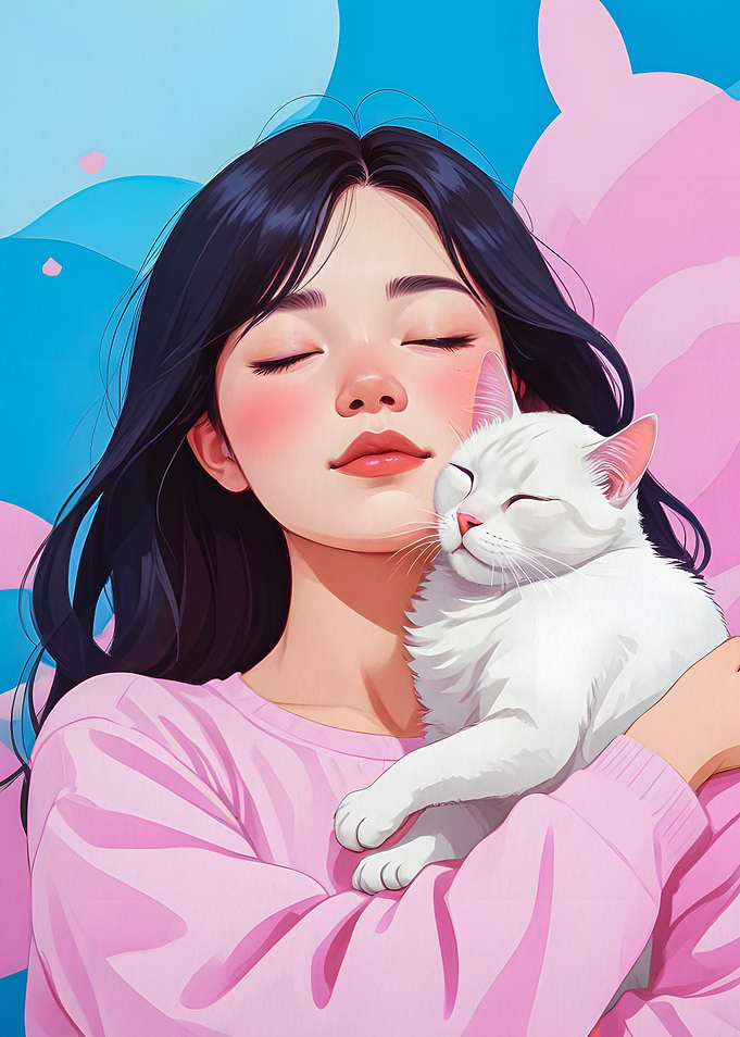 Girl and Cat Napping