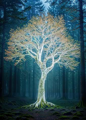Glowing Tree in Forest