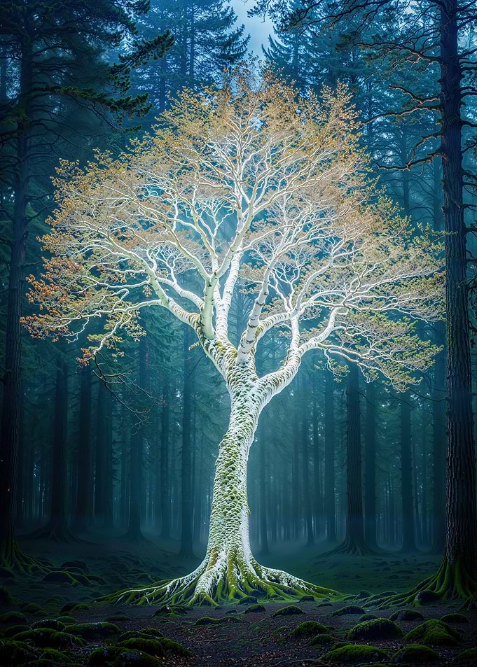 Glowing Tree in Forest