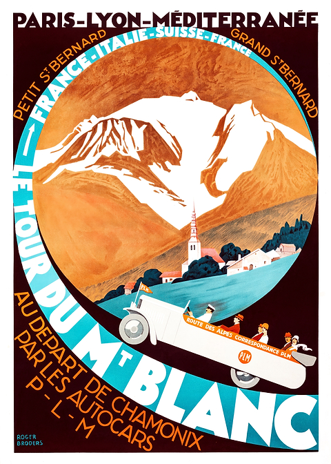 Vintage Travel Poster Mont Blanc — retro travel art printed on metal
