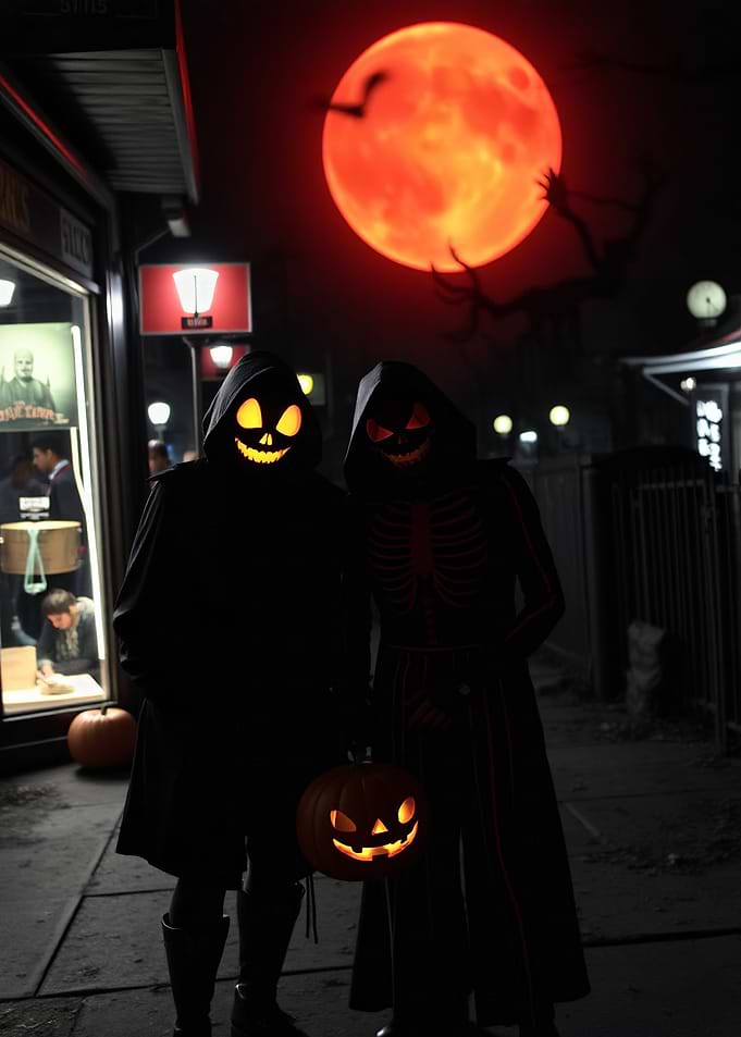 Halloween Night with Jack-o'-Lanterns