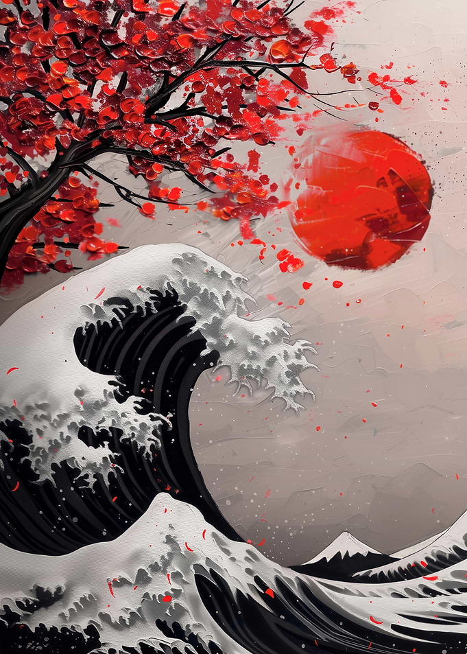 Abstract oil painting of japanese Great Wave