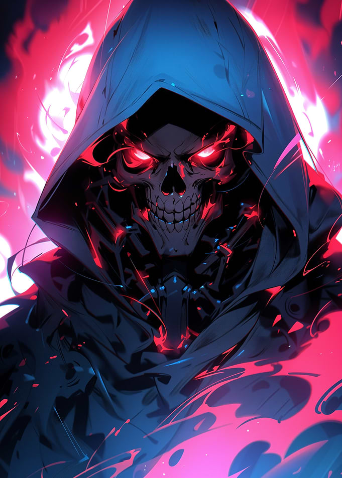 Cyberpunk Skull with Red Eyes