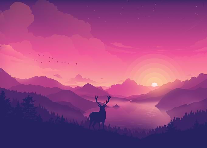 Sunset Deer Landscape