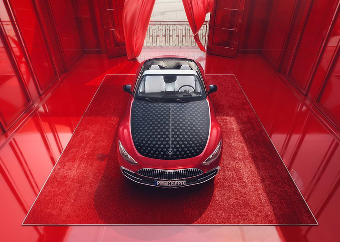 Red Convertible Car with Patterned Hood
