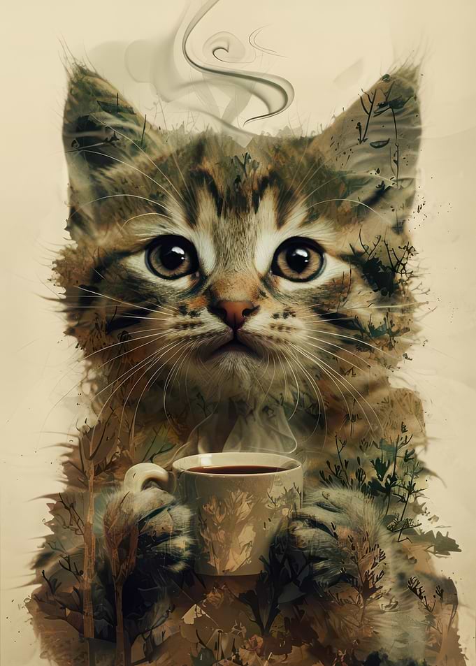 Nature Cat with Coffee Cup