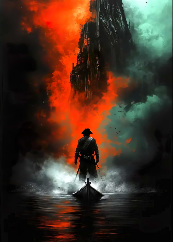 Silhouetted Figure in a Boat