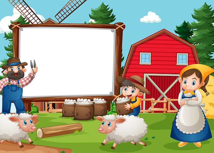 Farm Family with Blank Sign