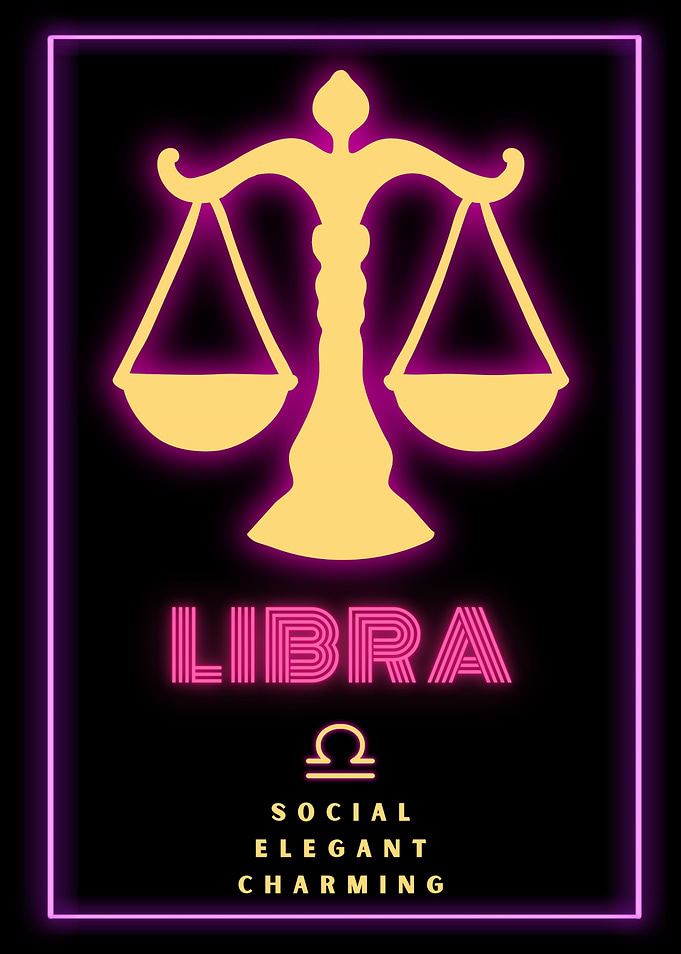 Libra Zodiac Sign Neon Horoscope Art